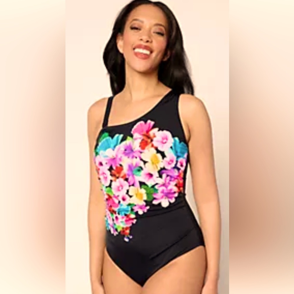 Isaac Mizrahi Black and Pink One-Piece Swimsuit